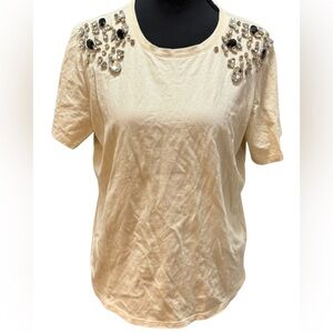 Express Embellished Tan Short Sleeve Top
